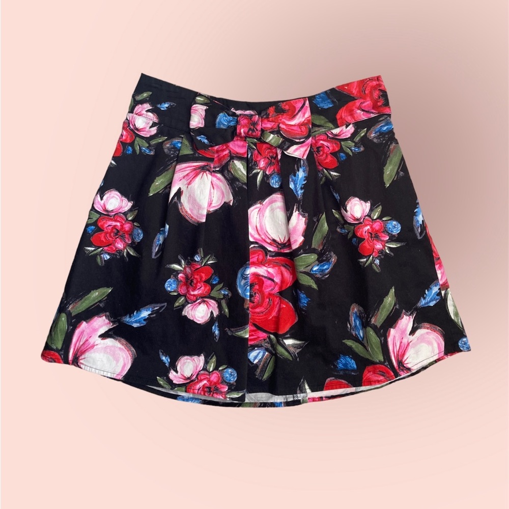 Vintage 90s Charlotte Russe Flirty Floral Bow Mini Skirt High Waist size 6
